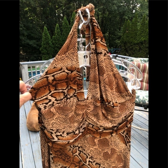Robbie Bee size 14 brown snake print halter dress with stretch - Picture 6 of 14